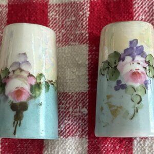 Antique Bavarian Hand Painted Salt and Pepper‎ Shakers Signed